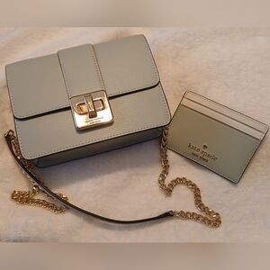 Kate Spade NWT Sage Green Crossbody Bag with Gold Chain. W/leather Slim Wallet